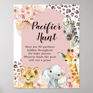 Roze Boho Safari Party Dieren Meisje Fopspeen Hunt Poster