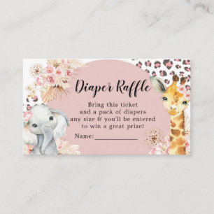Roze Boho Safari Party Dieren Meisje Luier Raffle Informatiekaartje