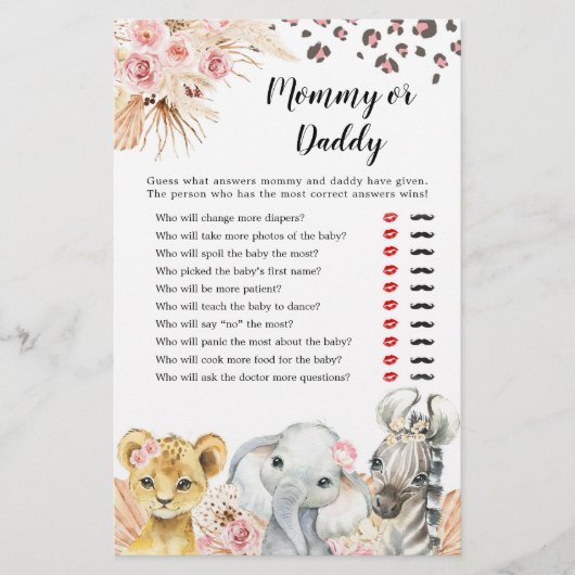 Roze Boho Safari Party Dieren Meisje Mama of Papa (Voorkant)