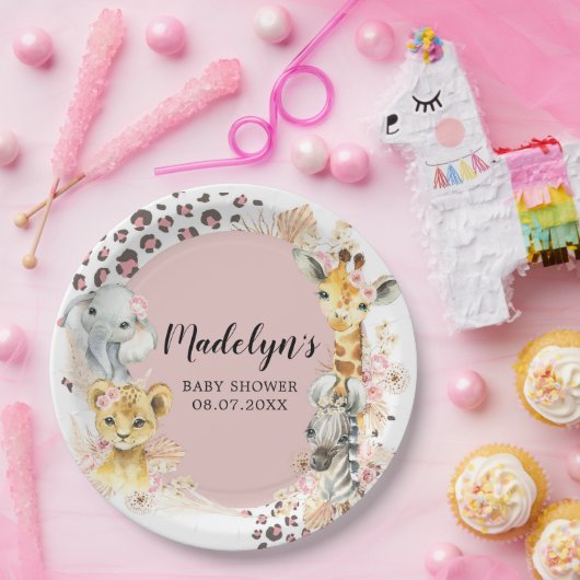 Roze Boho Safari Party Dieren Meisje Papier Bord (Feest)