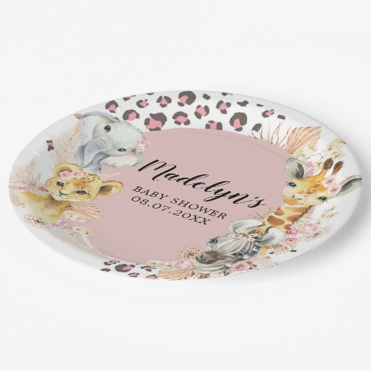 Roze Boho Safari Party Dieren Meisje Papier Bord (Gekanteld)