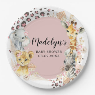 Roze Boho Safari Party Dieren Meisje Papier Bord