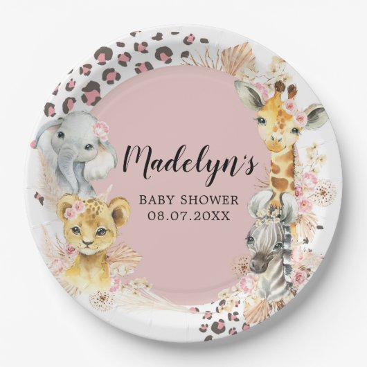 Roze Boho Safari Party Dieren Meisje Papier Bord (Voorkant)
