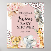 Roze Boho Safari Party Dieren Meisje Welkomstbord Poster (Voorkant)
