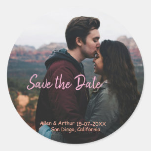 roze boho save the date QR voeg website naam foto Ronde Sticker