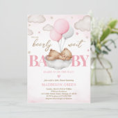 Roze Boho Slapen Beer Meisje Baby shower Kaart (Staand voorkant)