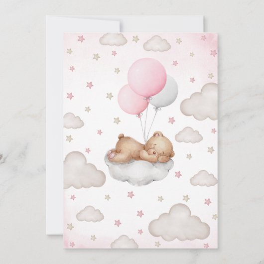 Roze Boho Slapen Beer Meisje Baby shower Kaart (Achterkant)