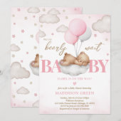 Roze Boho Slapen Beer Meisje Baby shower Kaart (Voorkant / Achterkant)