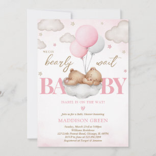 Roze Boho Slapen Beer Meisje Baby shower Kaart