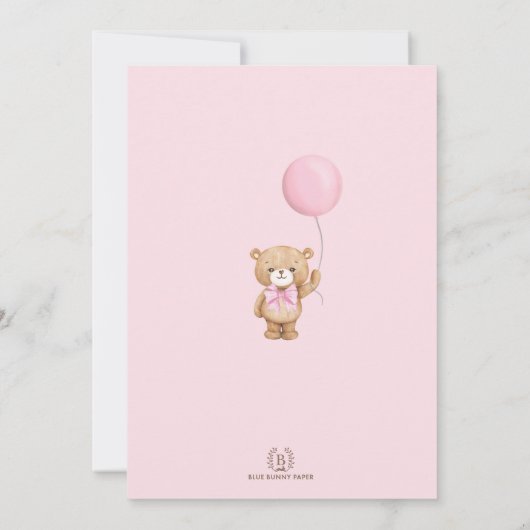 Roze Boho Teddy Bear Pampas Grass Girl Baby shower Kaart (Achterkant)