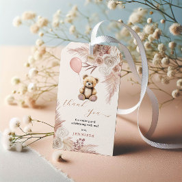 Roze Boho Teddybeer Babyshower Bedankt Cadeaulabel