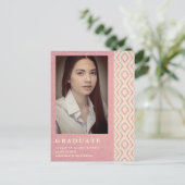 Roze Boho Textile Textile Photo Unisex Afstuderen Aankondigingskaart (Staand voorkant)