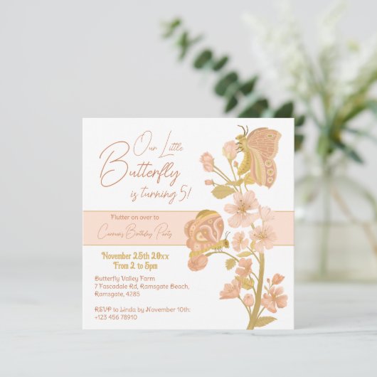  Roze Boho Vlinder Verjaardagsfeestje Kinder Kaart (Staand voorkant)