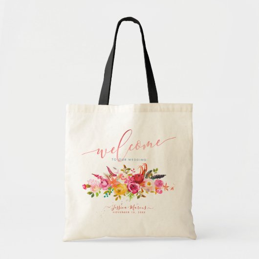 Roze Boho Watercolor Bloemen Welkom Tote Bag (Voorkant)