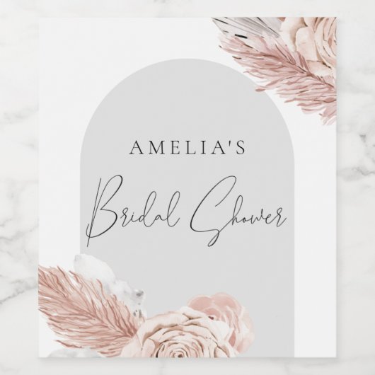 Roze Boho Waterverf Arch Flowers Vrijgezellenfeest Wijn Etiket (Enkel label)
