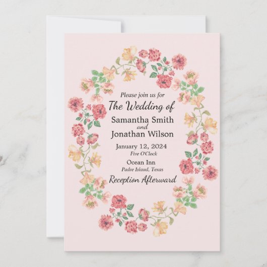 Roze Boho Waterverf Bloemen bruiloft Kaart (Voorkant)
