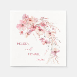 Roze Boho Waterverf Bloemen Jouw Namen Trouwen Servet