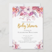 Roze Boho Waterverf Bloemen Meisje Baby Shower Kaart (Voorkant)