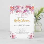 Roze Boho Waterverf Bloemen Meisje Baby Shower Kaart (Staand voorkant)