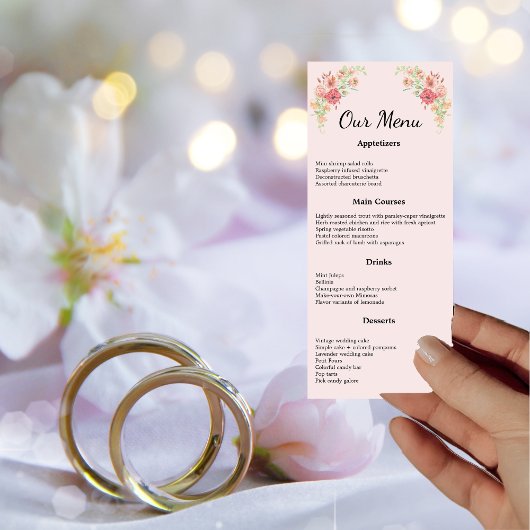 Roze Boho Waterverf Bloemen Menu Kaart