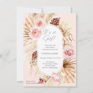 Roze boho waterverf bloemenboog pampas zijn een me kaart