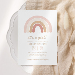Roze Boho Waterverf Rainbow Girl Baby shower Kaart
