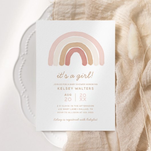 Roze Boho Waterverf Rainbow Girl Baby shower Kaart