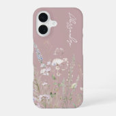 Roze Boho Waterverf Wilde Bloemen iPhone 16 Hoesje (Achterkant)