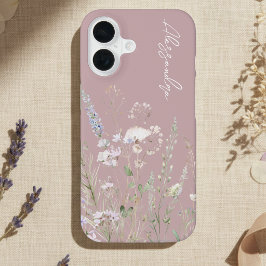 Roze Boho Waterverf Wilde Bloemen iPhone 16 Hoesje