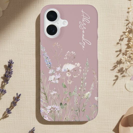 Roze Boho Waterverf Wilde Bloemen iPhone 16 Hoesje