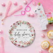 Roze Boho Wildbloemen Baby shower Papieren Borden Papieren Bordje (Feest)