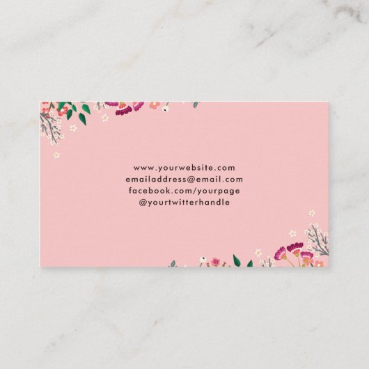  Roze Boho Wildbloemen Visitekaartje (Achterkant)