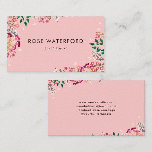  Roze Boho Wildbloemen Visitekaartje (Voorkant / Achterkant)