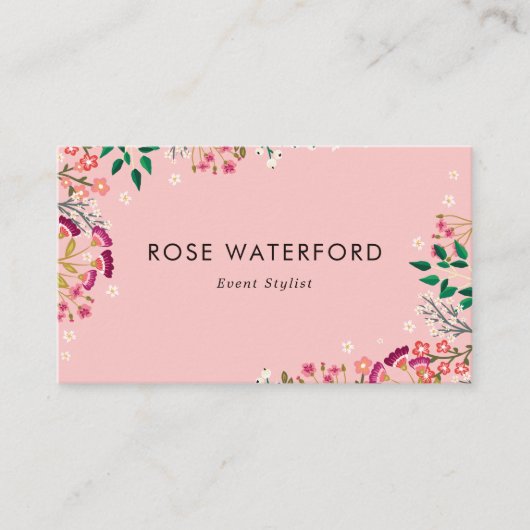 Roze Boho Wildbloemen Visitekaartje (Voorkant)
