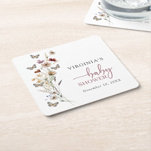 Roze Boho Wilde Bloem Baby Borrelgarnituur Kartonnen Onderzetters (Schuin)