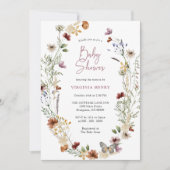 Roze Boho Wilde Bloem Baby Shower Uitnodiging (Voorkant)