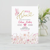 Roze Boho Wilde Bloem Vlinder Eerste Verjaardag Kaart (Staand voorkant)