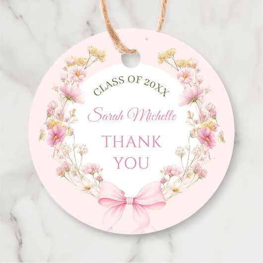 Roze Boho Wilde Bloemen Afstudeerfeest Bedankjes Labels