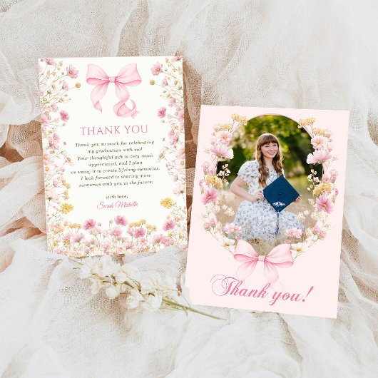 Roze Boho Wilde Bloemen Afstudeerfeest Bedankkaart