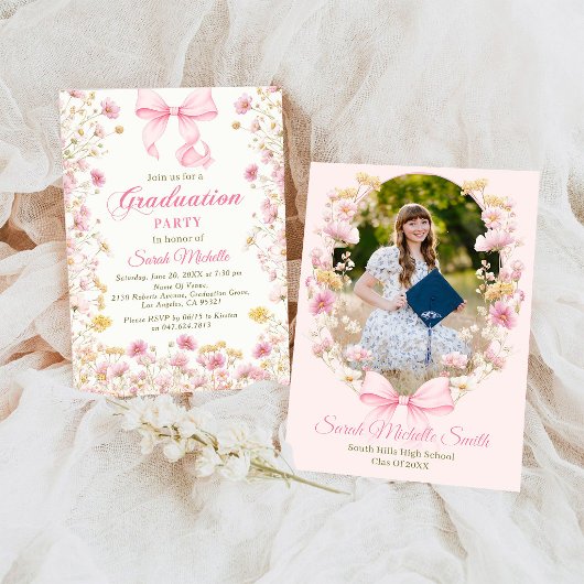 Roze Boho Wilde Bloemen Afstudeerfeest Kaart
