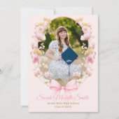 Roze Boho Wilde Bloemen Afstudeerfeest Kaart (Voorkant)