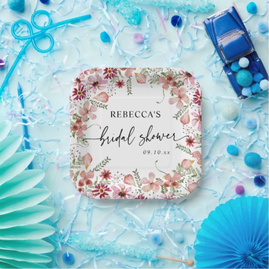 Roze Boho Wilde Bloemen Bruidsfeest Papieren Borde Papieren Bordje (Feest)