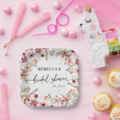 Roze Boho Wilde Bloemen Bruiloftsshower Papieren B Papieren Bordje (Feest)