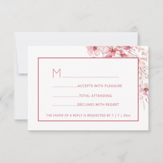 Roze Boho Wilde Bloemen RSVP Kaartje (Voorkant)