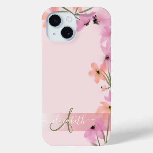 Roze Boho Wilde Bloemenweide Monogram Case-Mate iPhone Case (Achterkant)