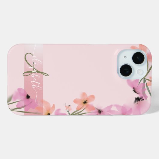 Roze Boho Wilde Bloemenweide Monogram Case-Mate iPhone Case (Achterkant (horizontaal))