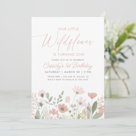 Roze Boho Wildflower 1e Verjaardag Kaart (Staand voorkant)