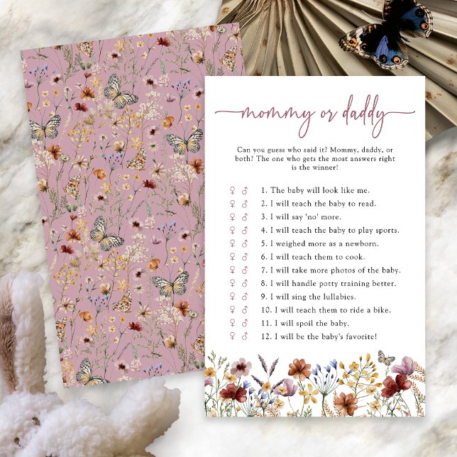 Roze Boho Wildflower Baby shower spel (Dusty Pink Boho Wildflower Baby Shower Game with Butterfly by Painted Paperie
)