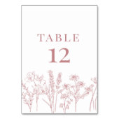 Roze Boho Wildflower Tafel Kaart Nummer (Achterkant)
