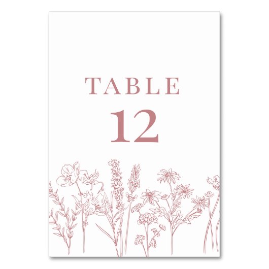 Roze Boho Wildflower Tafel Kaart Nummer (Achterkant)